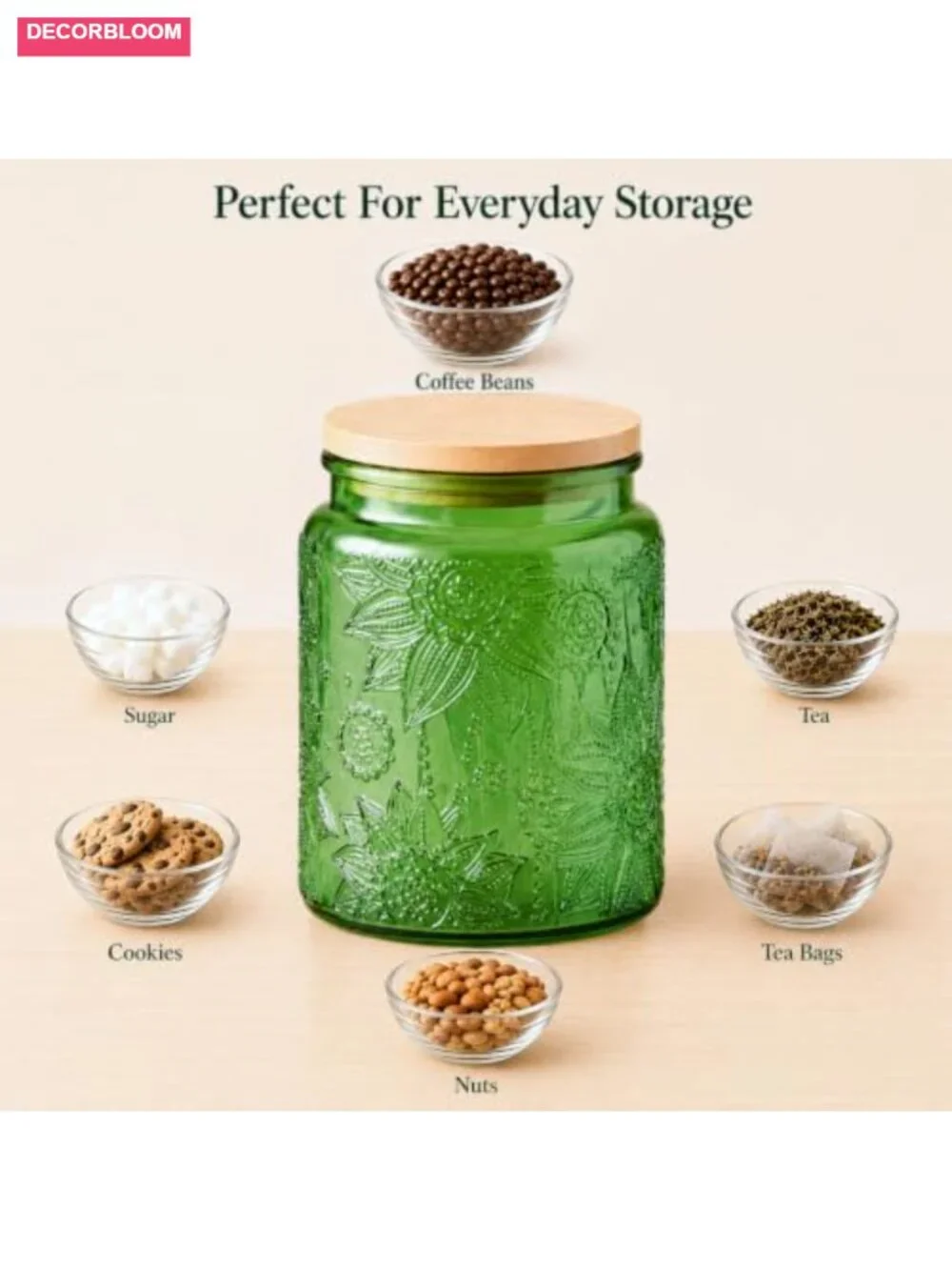 Set of 2 Glass Jars with Lids Vintage Storage Jars Kitchen Counter Pantry